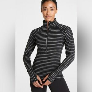 Athleta Half-Zip Pullover Top in Black and White Stripes